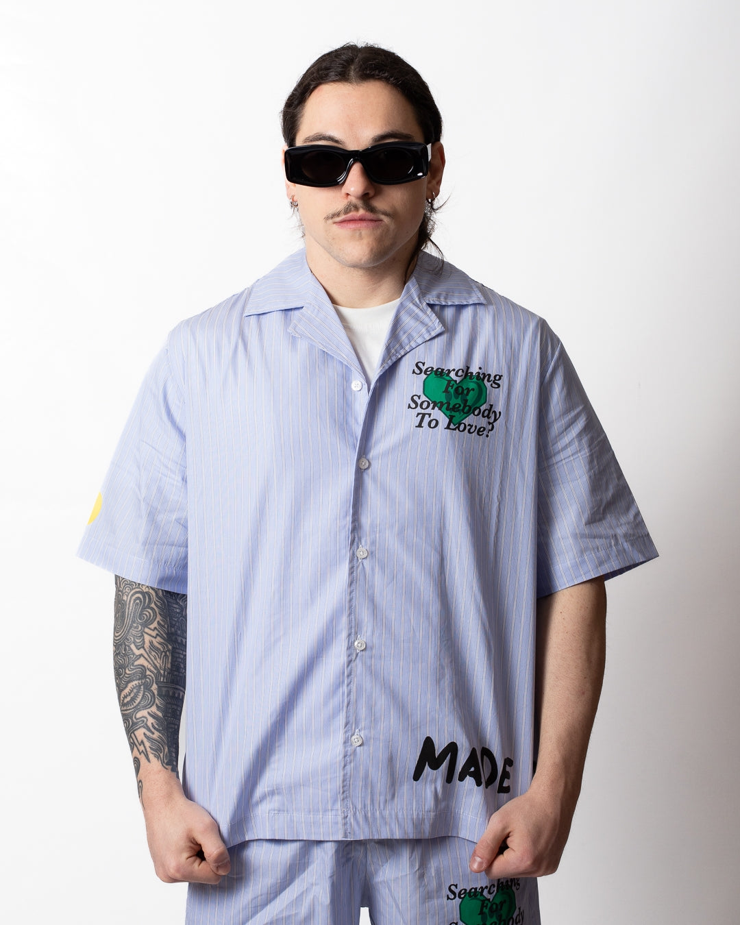 Camicia Barrow in popeline a strisce con stampe uomo