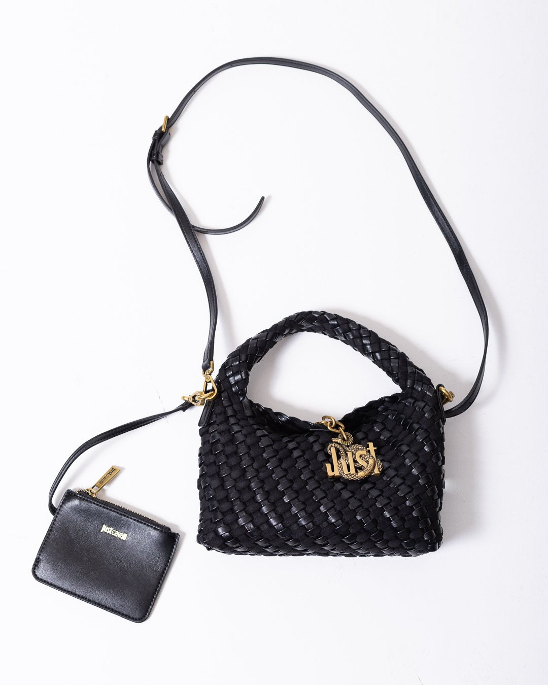 Borsa Just Cavalli in eco pelle e camoscio con logo metallico oro