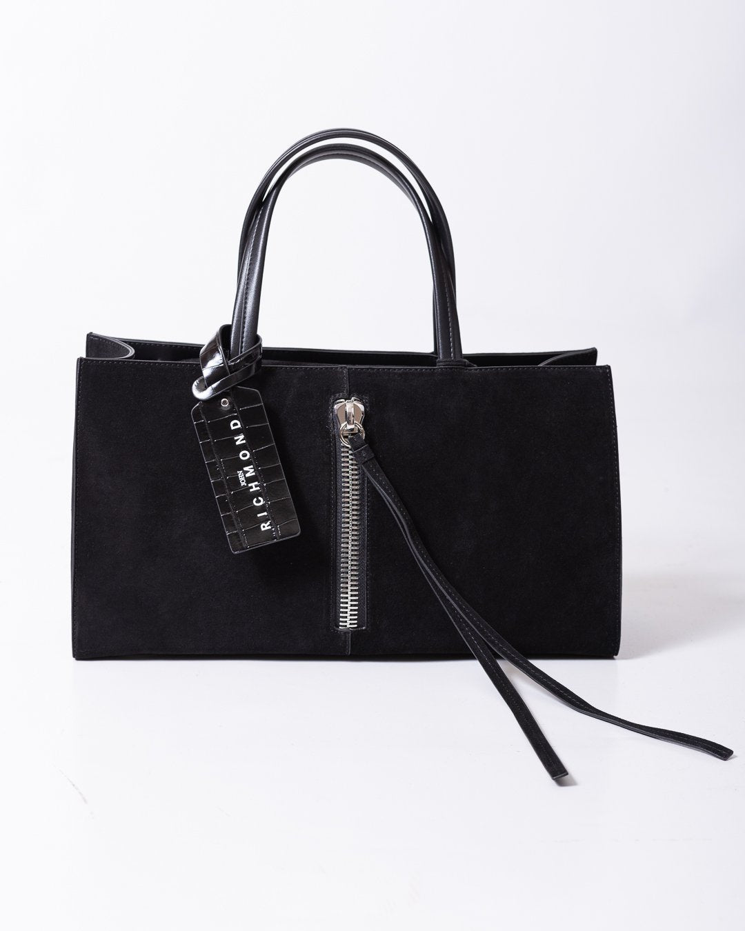 Borsa John Richmond in pelle di vitello scamosciata con dettaglio zip