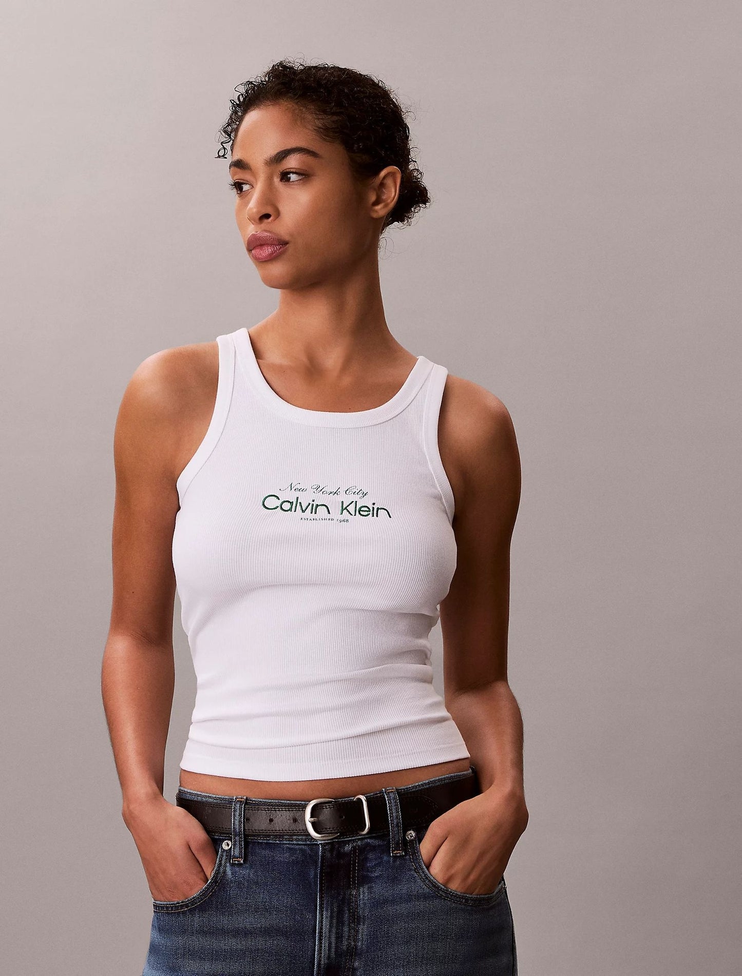 Canotta Calvin Klein in costina con ricamo donna