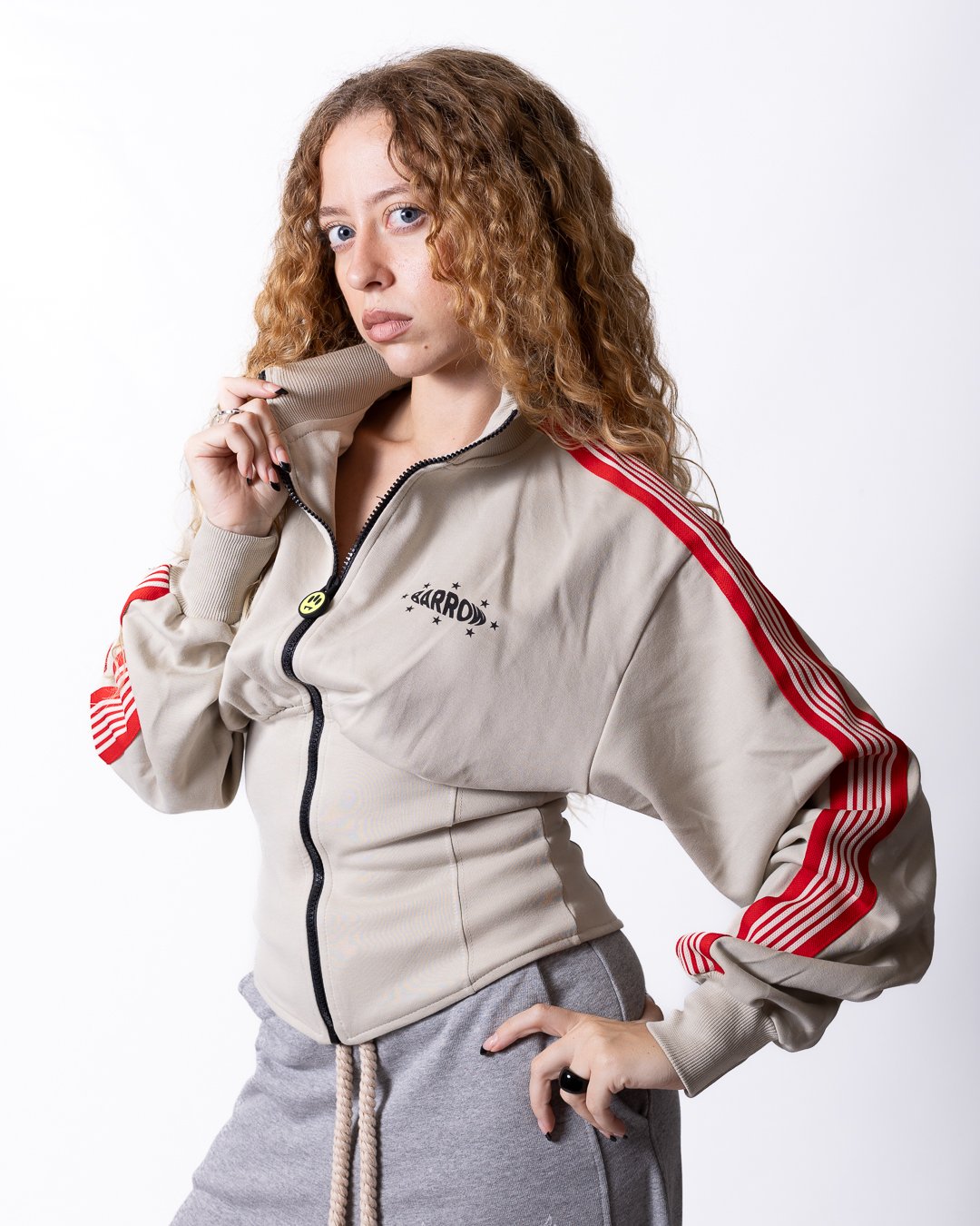 Felpa Barrow full zip effetto bustino con loghi stampati