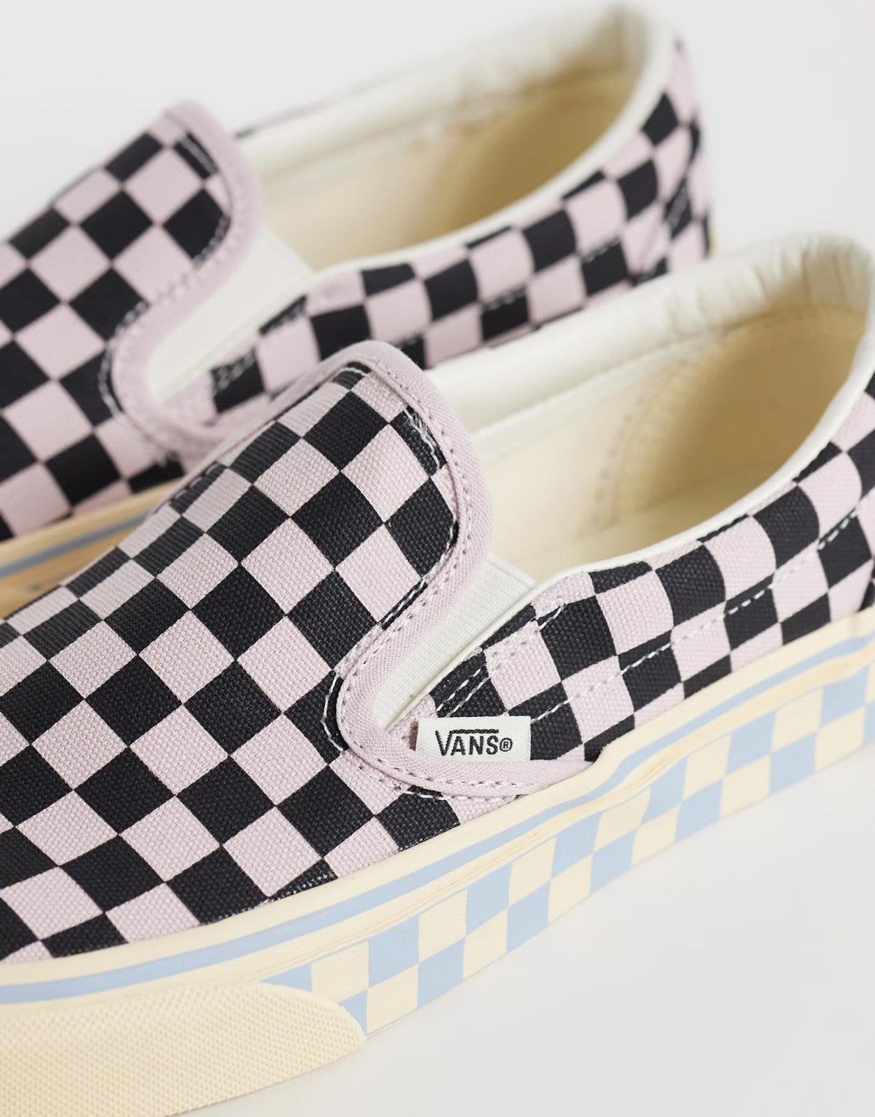 Scarpe Vans Classic Slip-On Checkerboard Pink/Black e Sky Blue