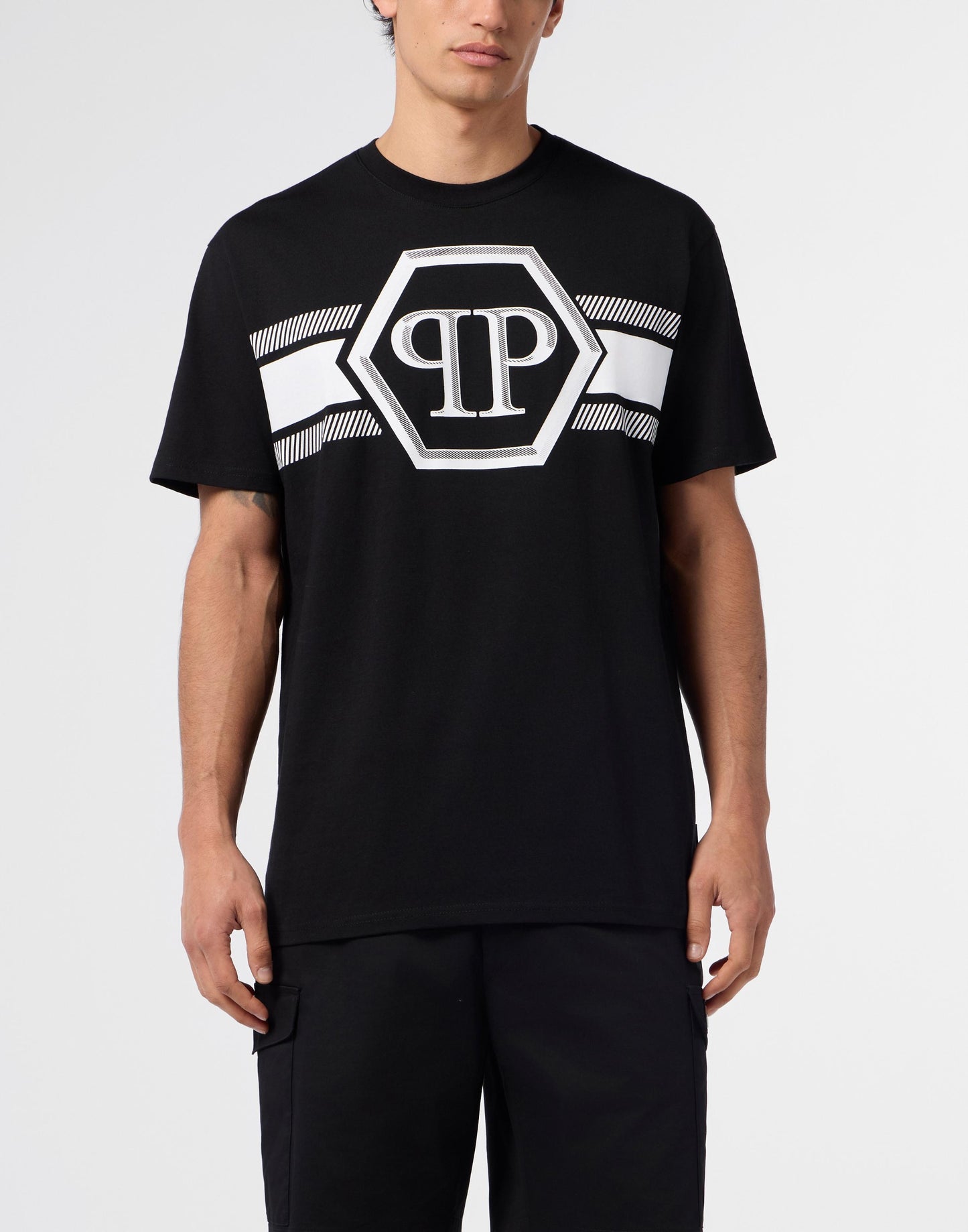 T-Shirt Philipp Plein Hexagon line con logo stampato uomo