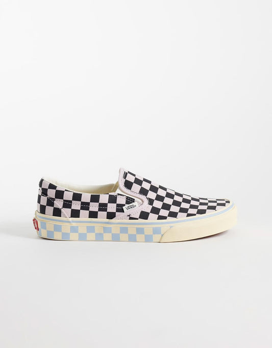 Scarpe Vans Classic Slip-On Checkerboard Pink/Black e Sky Blue
