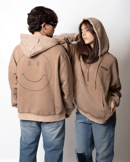 Felpa Moschino "Smiley" con cappuccio e borchie