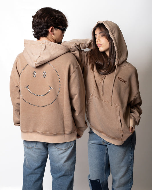 Felpa Moschino "Smiley" con cappuccio e borchie