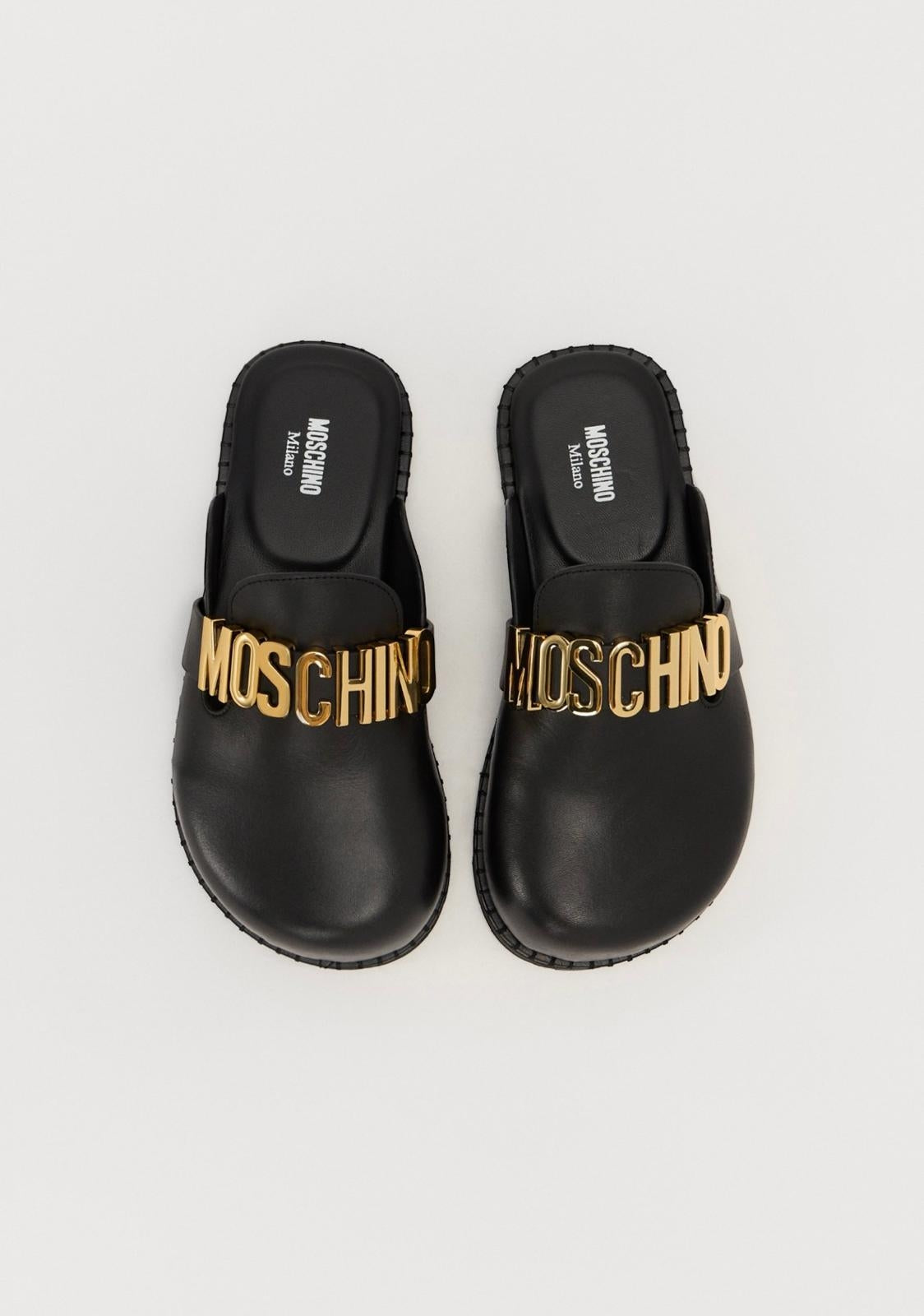 Sandali Moschino in vera pelle con placca logata uomo