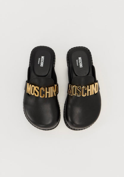 Sandali Moschino in vera pelle con placca logata uomo