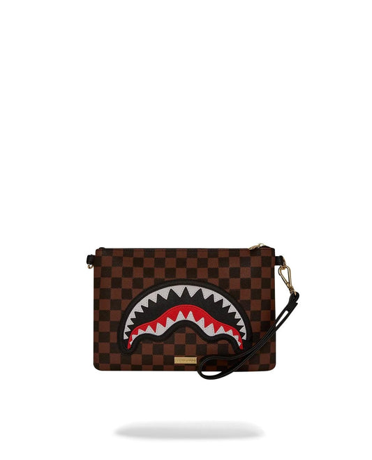 Pochette Sprayground marrone Sawtooth sharks in paris crossover clutch con tracolla