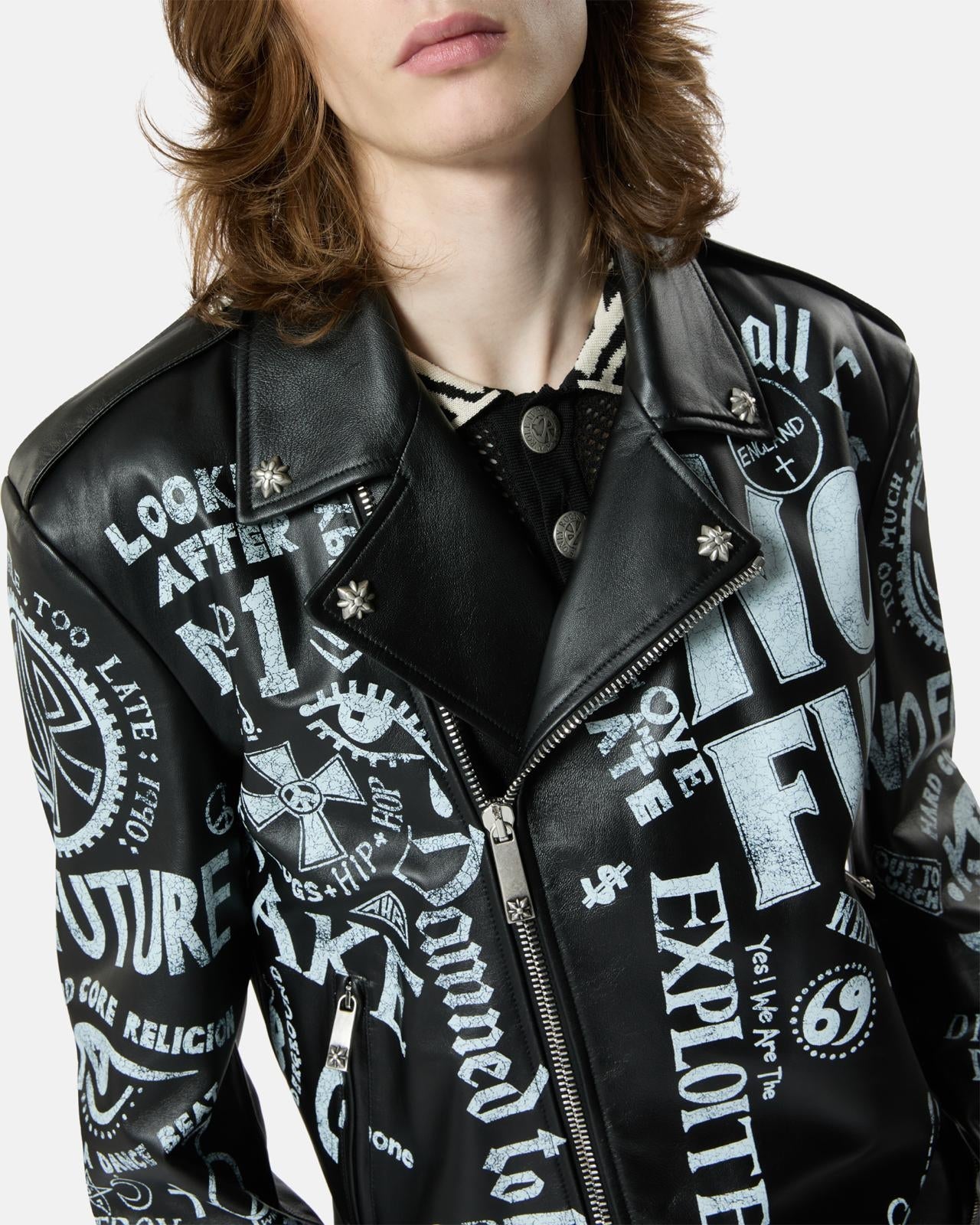Giubbotto John Richmond in pelle con stampe uomo