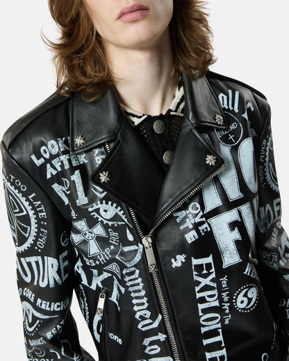 Giubbotto John Richmond in pelle con stampe uomo