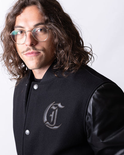 Giubbotto Just Cavalli in pelle e lana con logo-patch