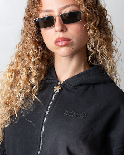 Felpa Comme des Fuckdown cropped fullzip con cappuccio donna