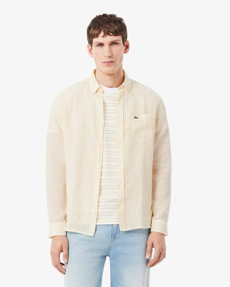 Camicia Lacoste regular in lino a strisce uomo