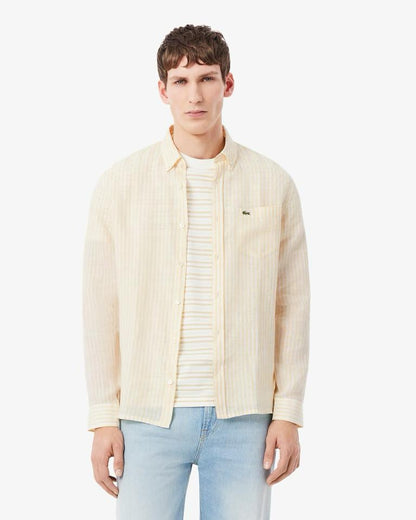 Camicia Lacoste regular in lino a strisce uomo