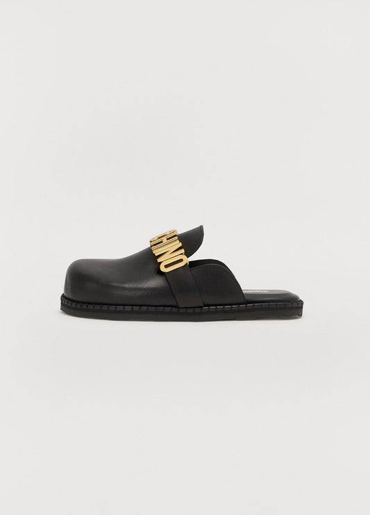 Sandali Moschino in vera pelle con placca logata uomo