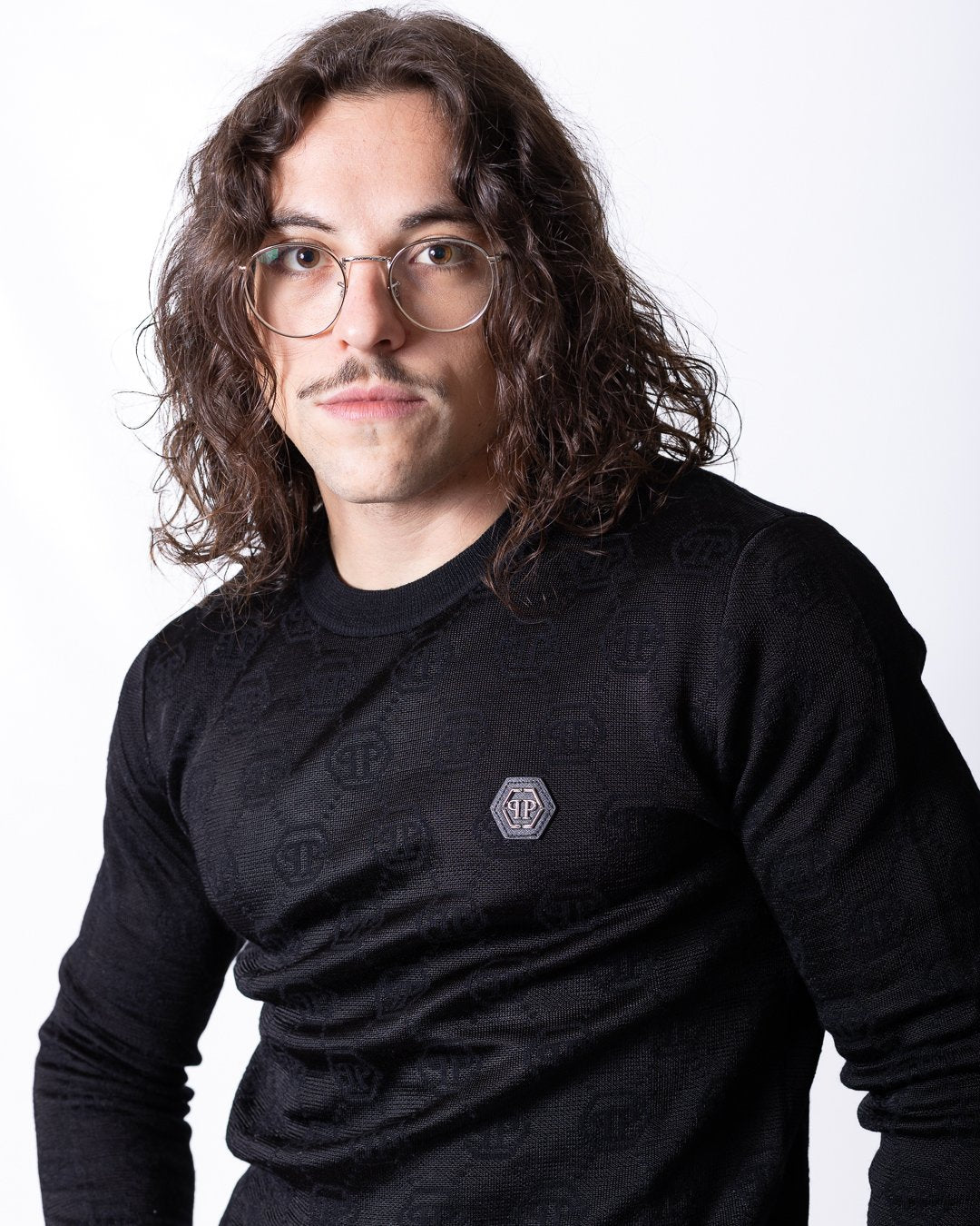 Maglia Philipp Plein in lana con monogram e patch logo