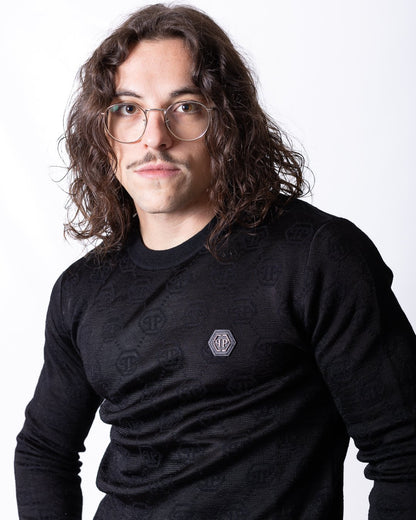 Maglia Philipp Plein in lana con monogram e patch logo