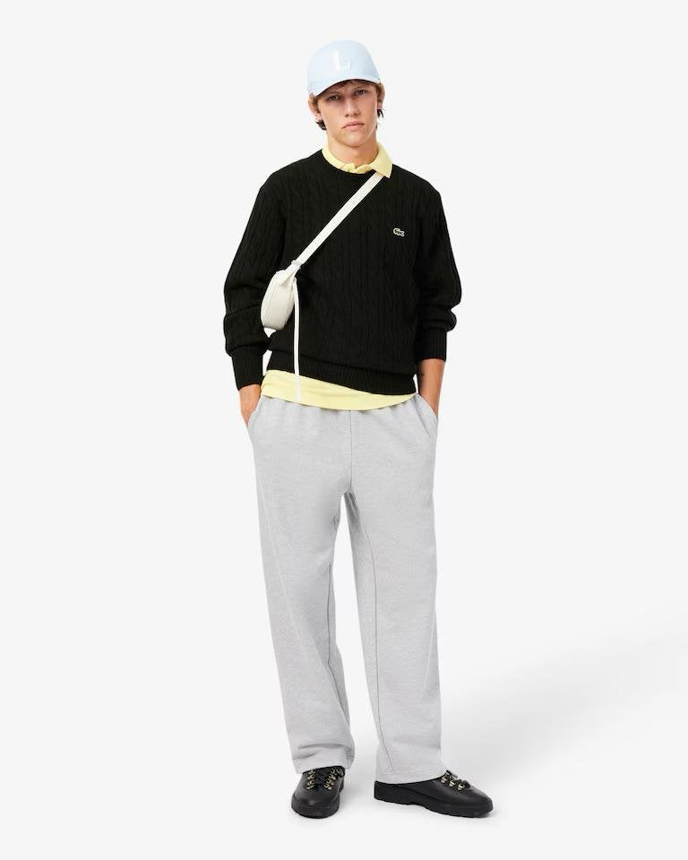 Maglia Lacoste treccia inglese in lana con logo ricamato