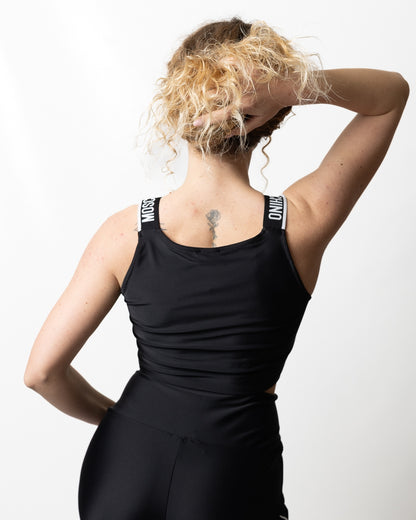 Top Moschino Active in satin con spalline logate donna