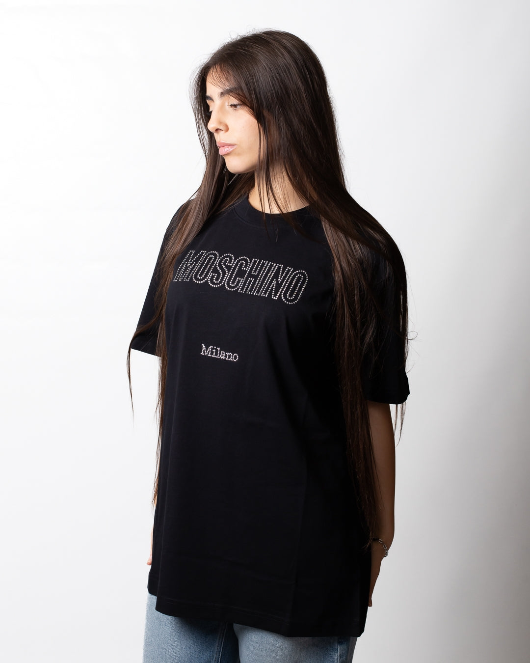 T-Shirt Moschino con logo strass