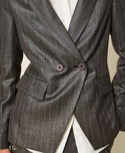 Giacca blazer Twinset Actitude doppiopetto gessato con finitura laminata