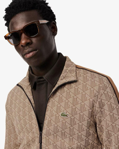 Felpa Lacoste con zip logata allover uomo