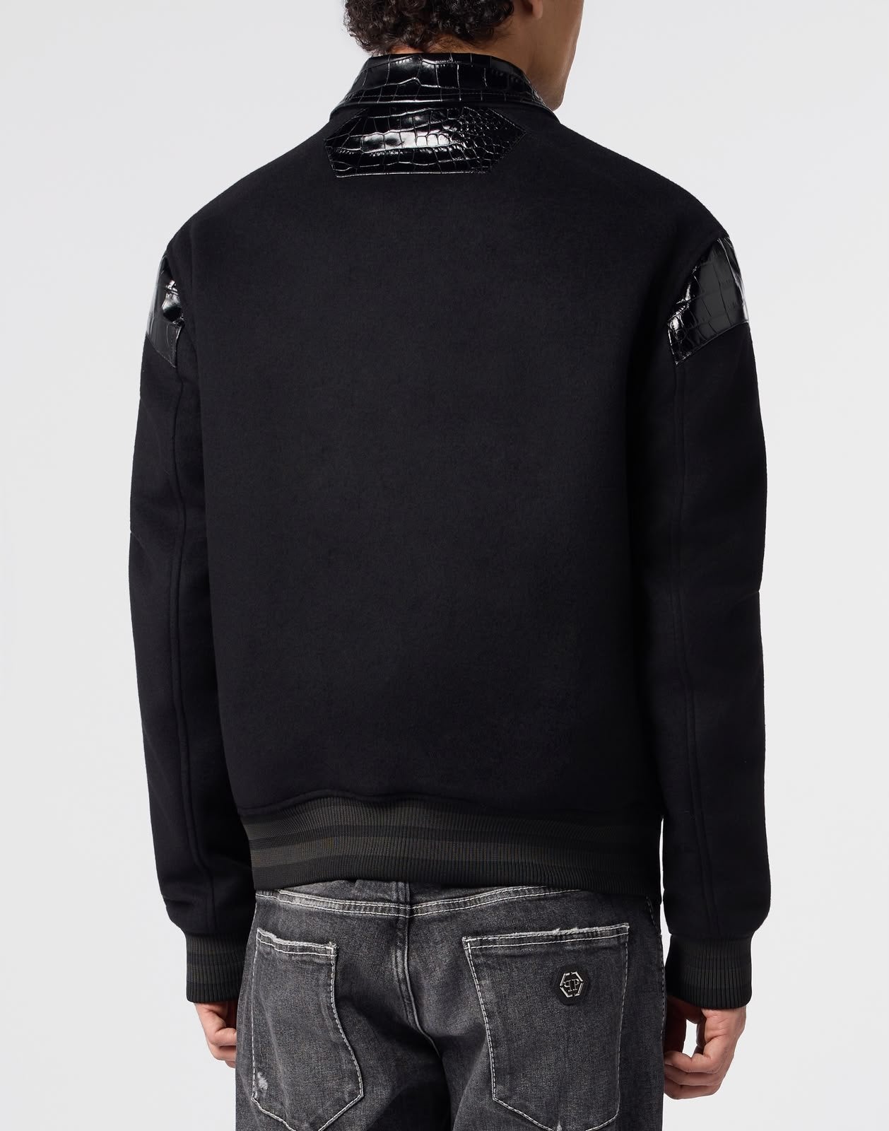 Bomber jacket Philipp Plein in lana e cashmere con inserti in pelle stampa di coccodrillo