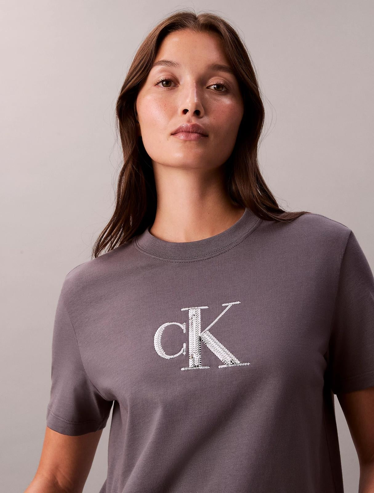 T-Shirt Calvin Klein con logo paillettes donna