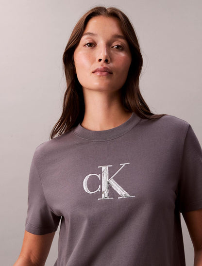 T-Shirt Calvin Klein con logo paillettes donna