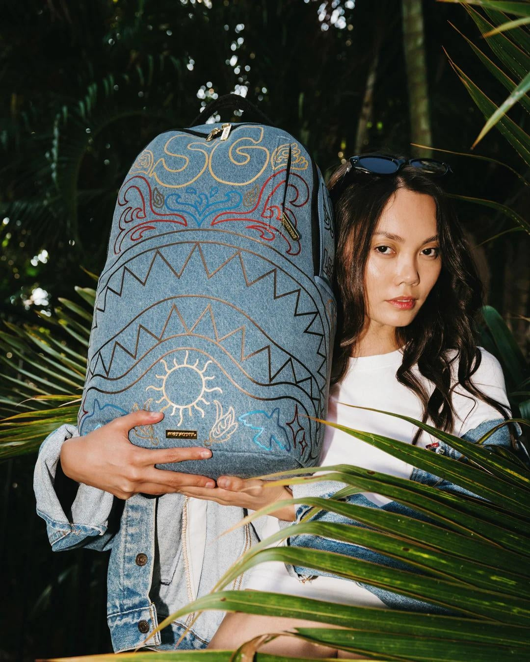 Zaino Sprayground denim Metallic printed denim shark dlxsv backpack