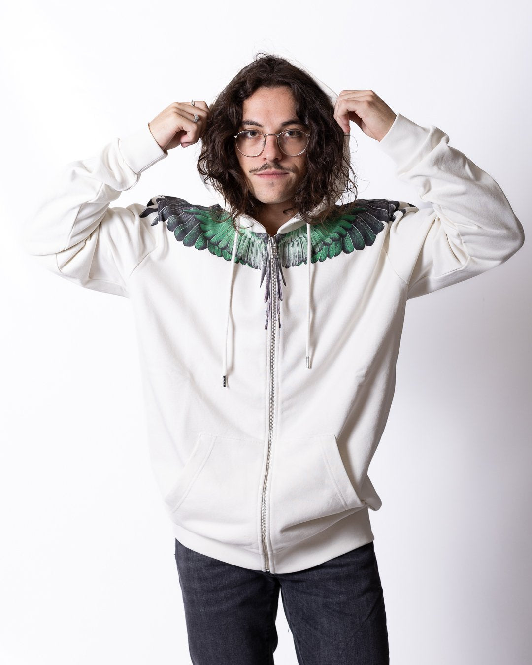 Felpa County of Milan full zip e cappuccio con iconic wings