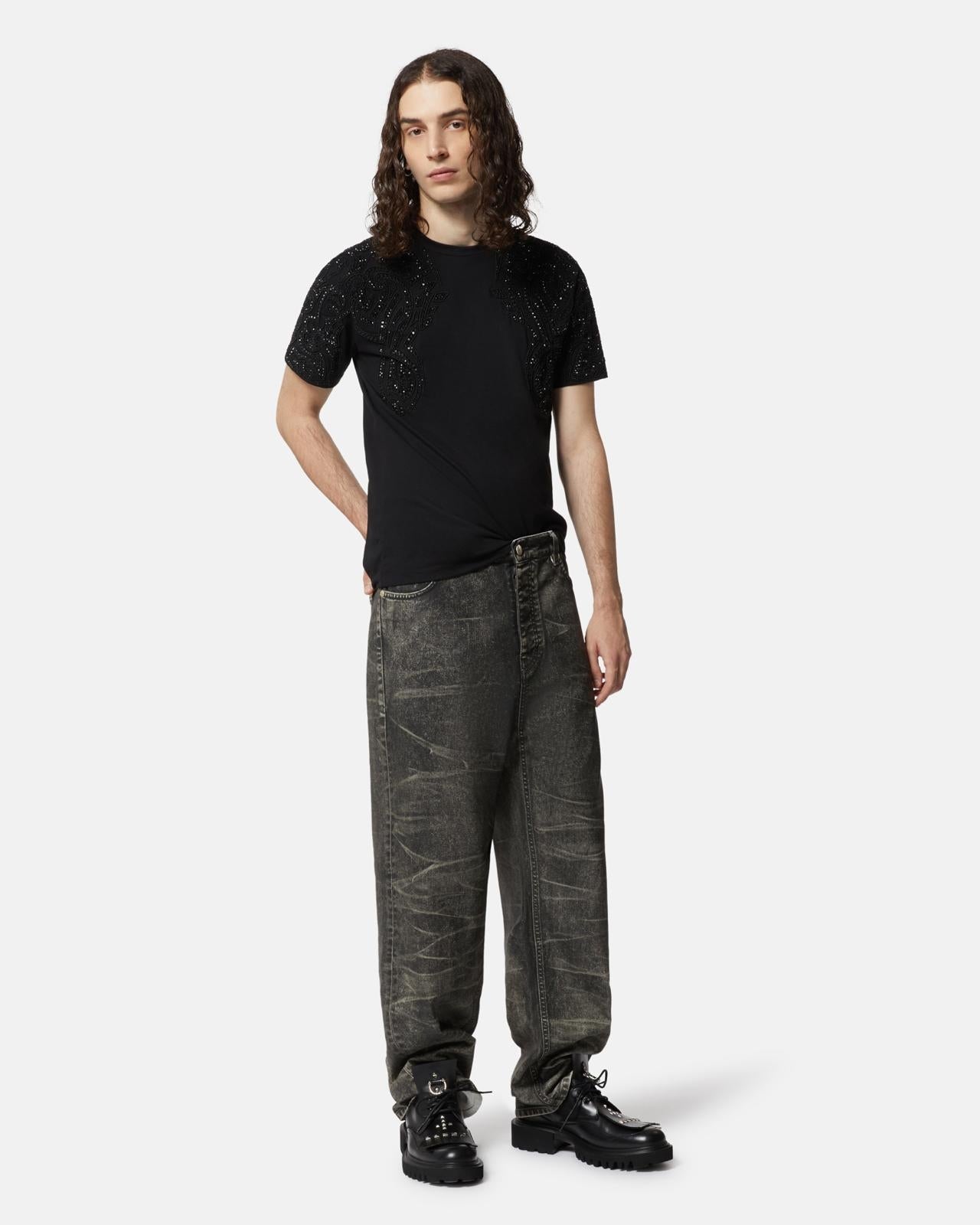 T-Shirt John Richmond con ricami e strass uomo