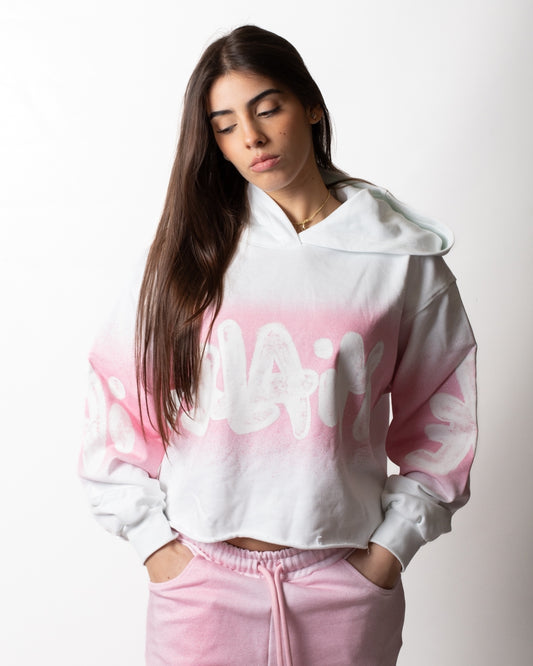 Felpa Disclaimer cropped con cappuccio e stampa glitter donna