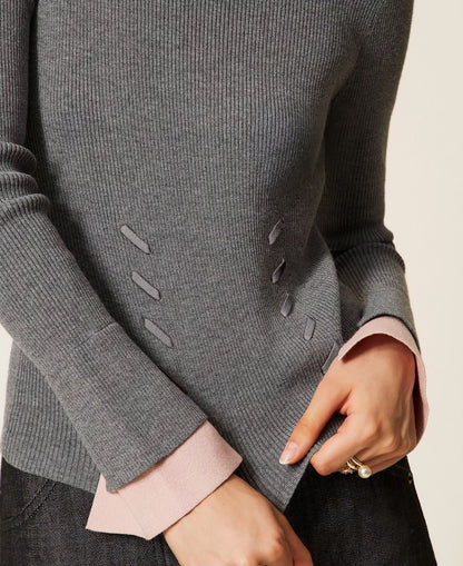 Maglia Twinset Actitude in costina con polsini a contrasto donna