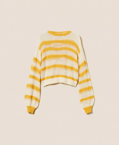 Maglia Twinset Actitude girocollo traforato a strisce donna
