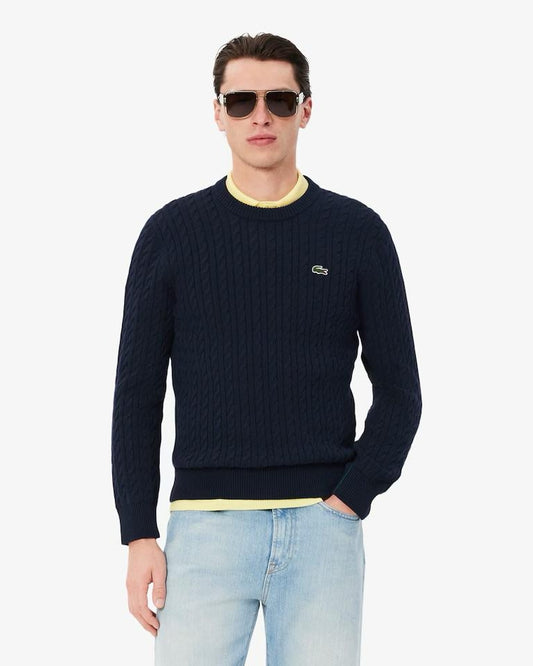 Maglia Lacoste girocollo con ricami intrecciati uomo