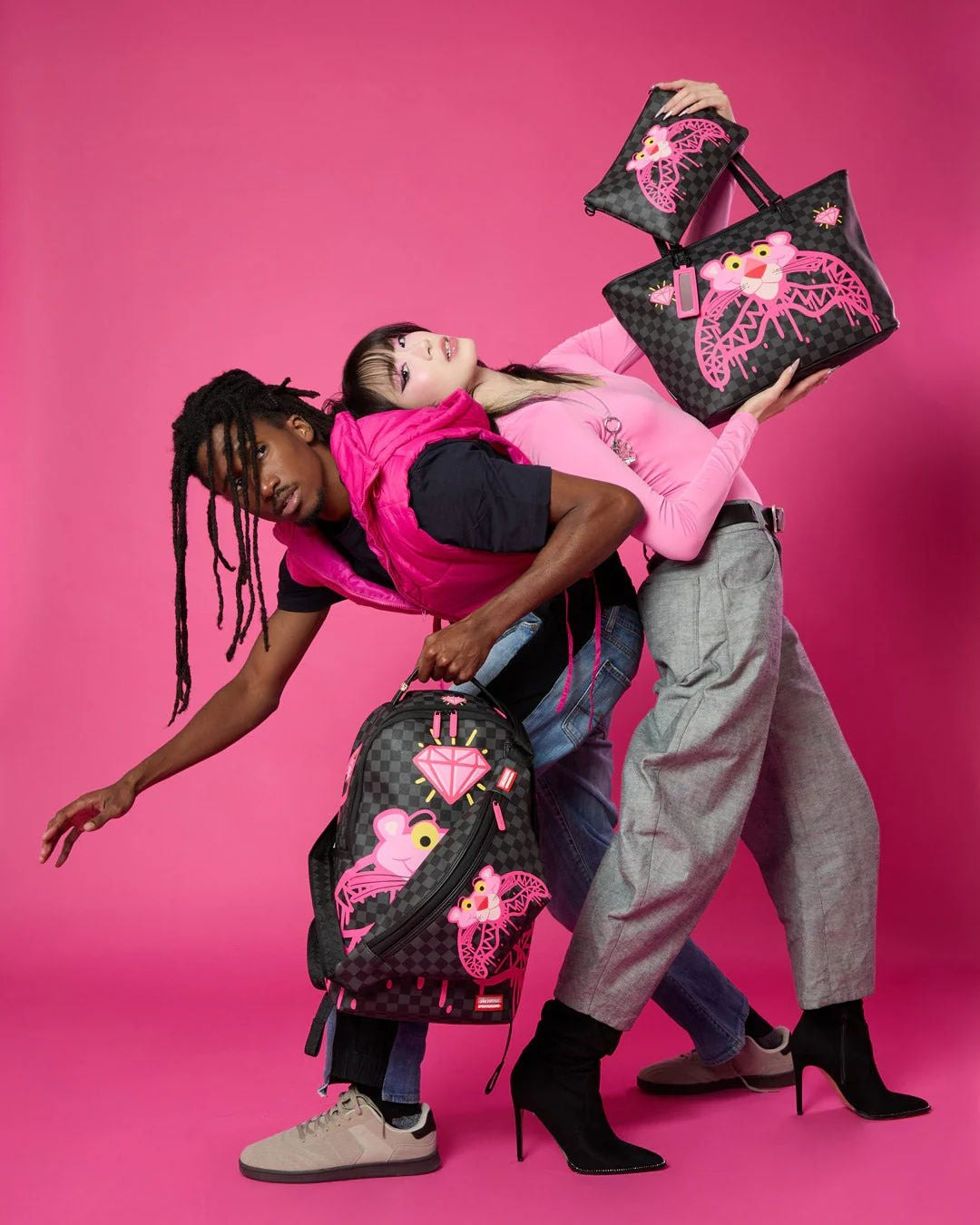 Borsa Sprayground nero "Pink Panther: drippy diamons tote"