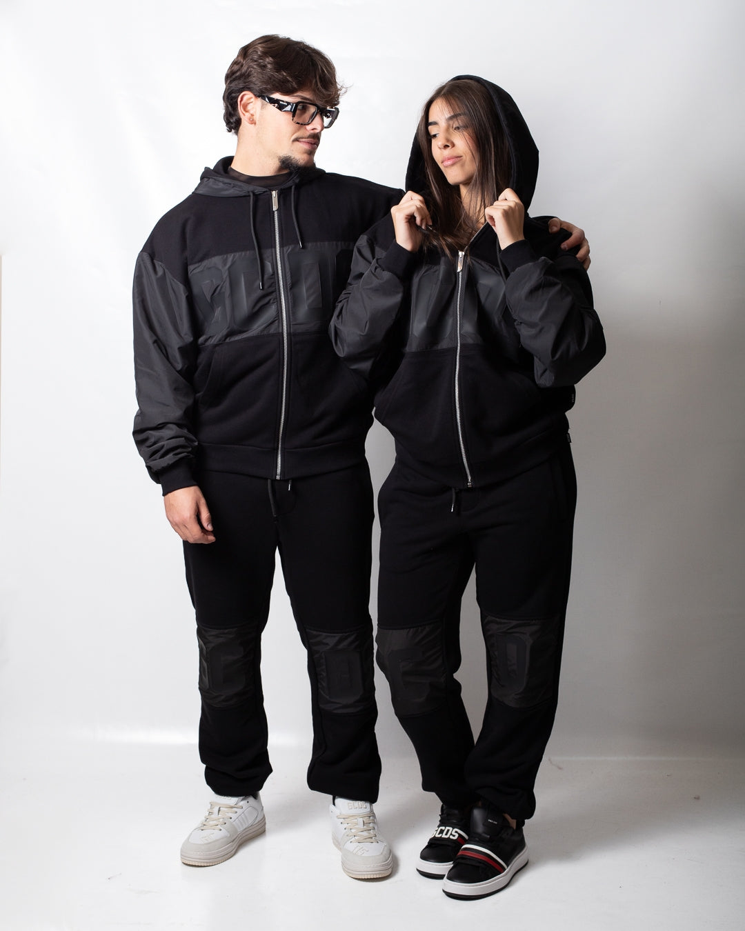 Felpa GCDS "Band Logo Nylon" fullzip con cappuccio