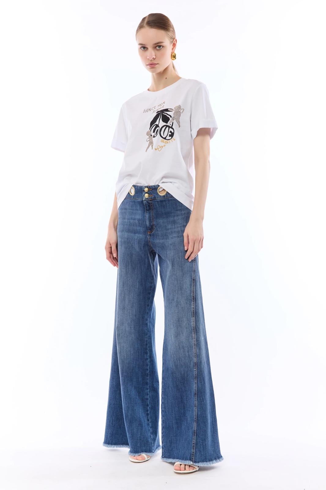 Jeans Nenette a zampa con occhielli donna