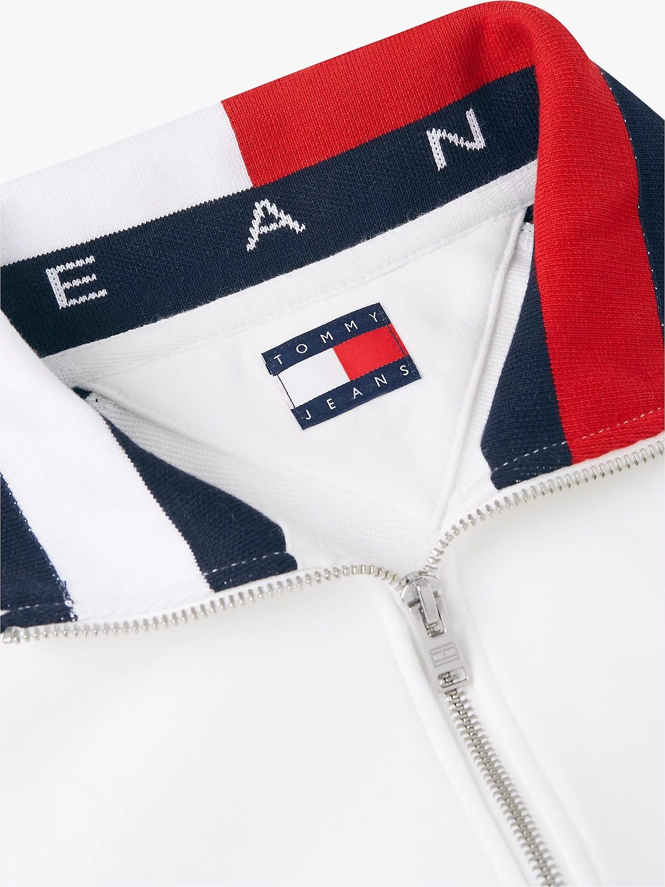 Felpa Tommy Jeans mezza zip a righe con logo flag uomo