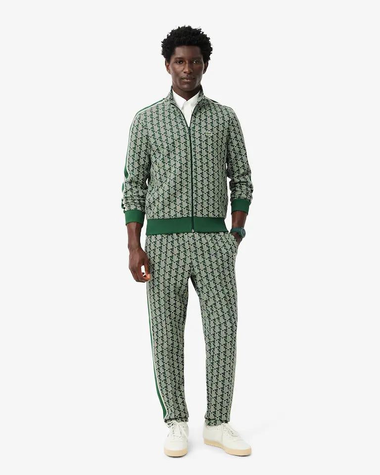 Felpa Lacoste con zip logata allover uomo