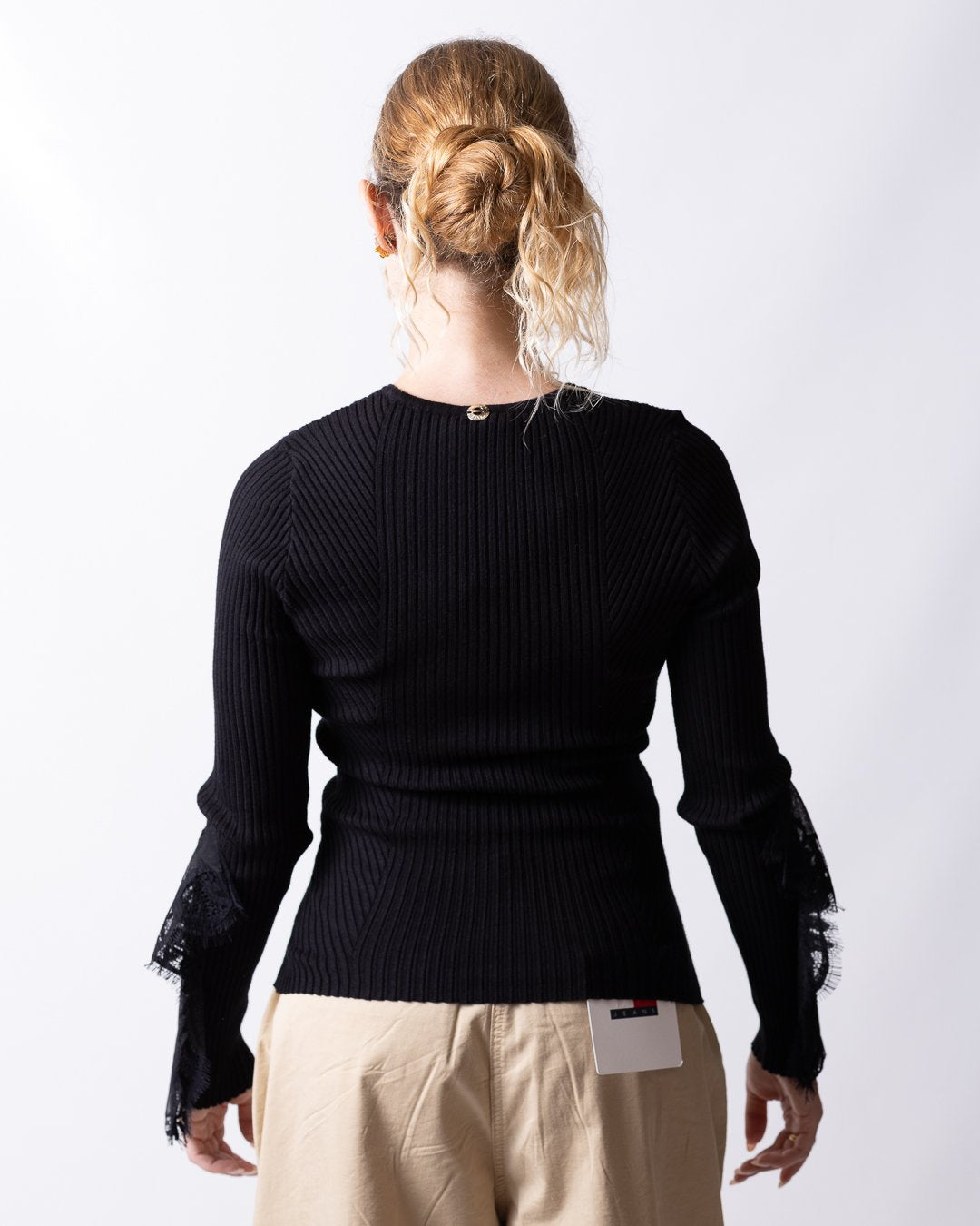 Maglia Twinset Actitude in costina con ricami in pizzo donna