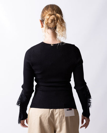 Maglia Twinset Actitude in costina con ricami in pizzo donna