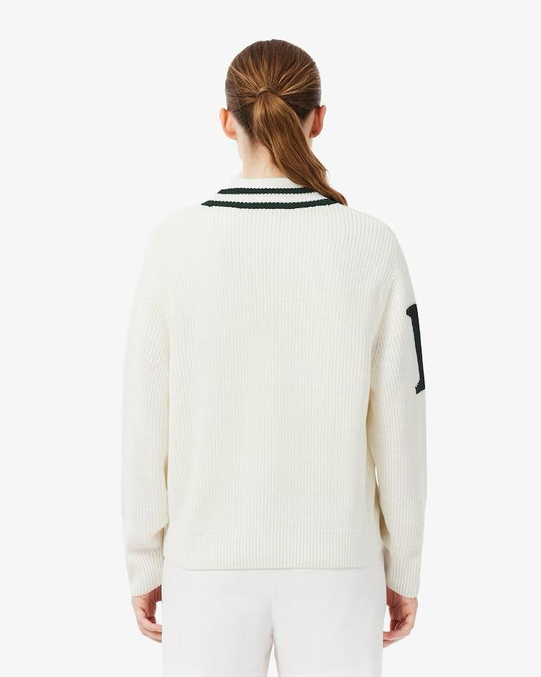 Cardigan Lacoste in lana con logo gommato e profili a contrasto