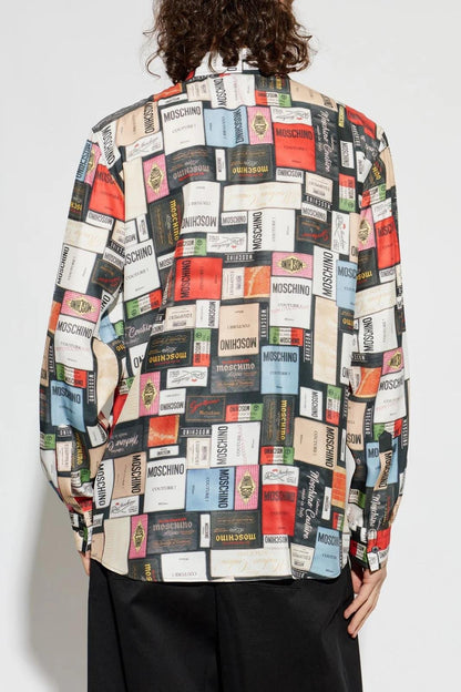 Camicia Moschino in seta "Labels Print" uomo