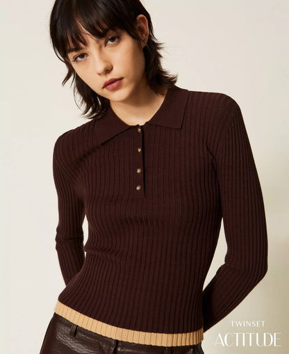 Maglia Twinset Actitude polo a costine donna