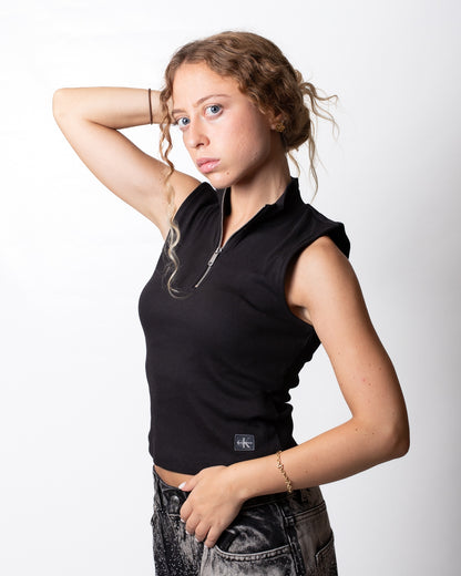 Top Calvin Klein Jeans in costina con mezza zip donna