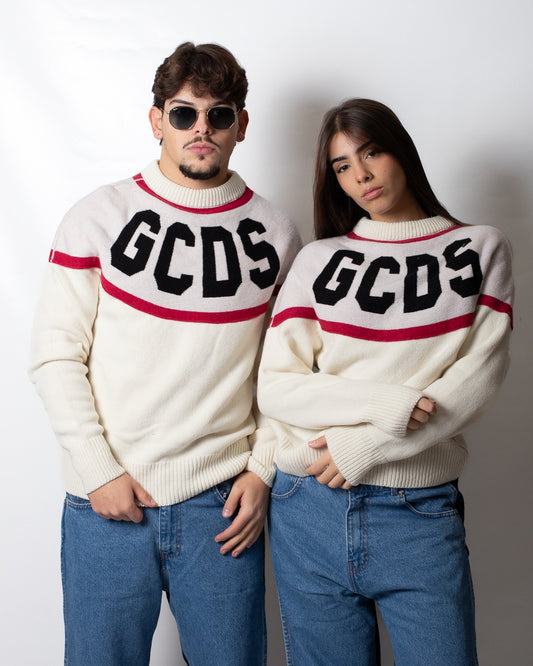 Maglia GCDS girocollo in lana "Stripes Logo"