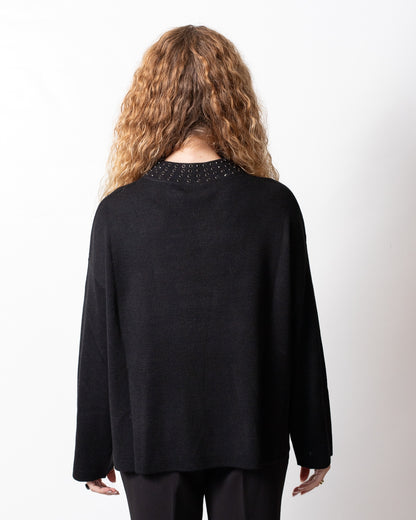 Maglia Nenette girocollo con strass in misto lana donna